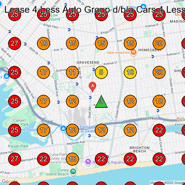 Lease 4 Less Auto Group d/b/a Cars 4 Less Inc GeoGrid visibility map for Auto Auction in Brooklyn